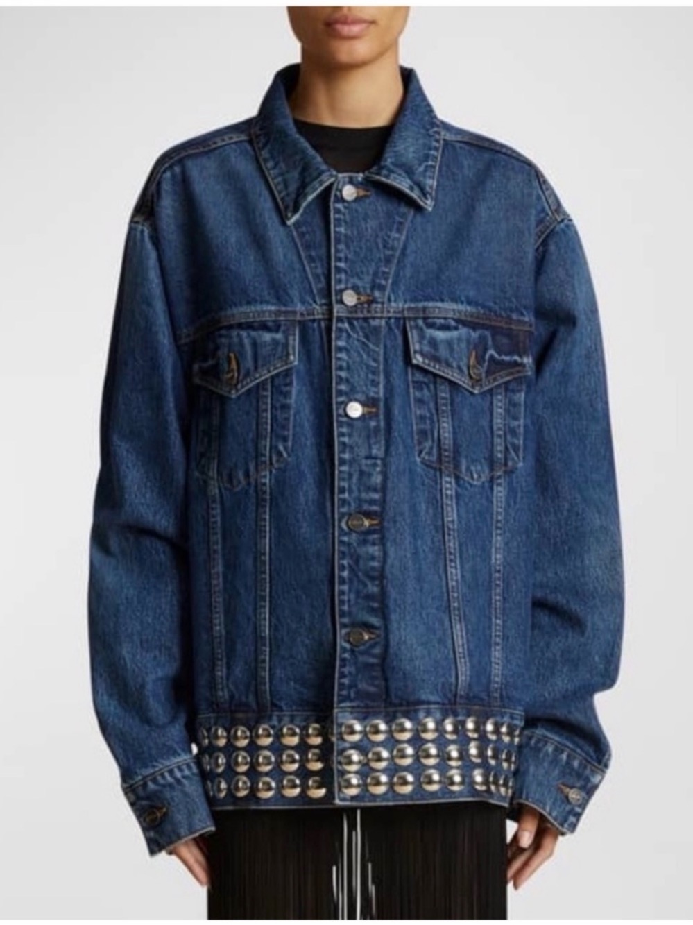 KHAITE Dark Blue Denim Jacket with Studded Hem